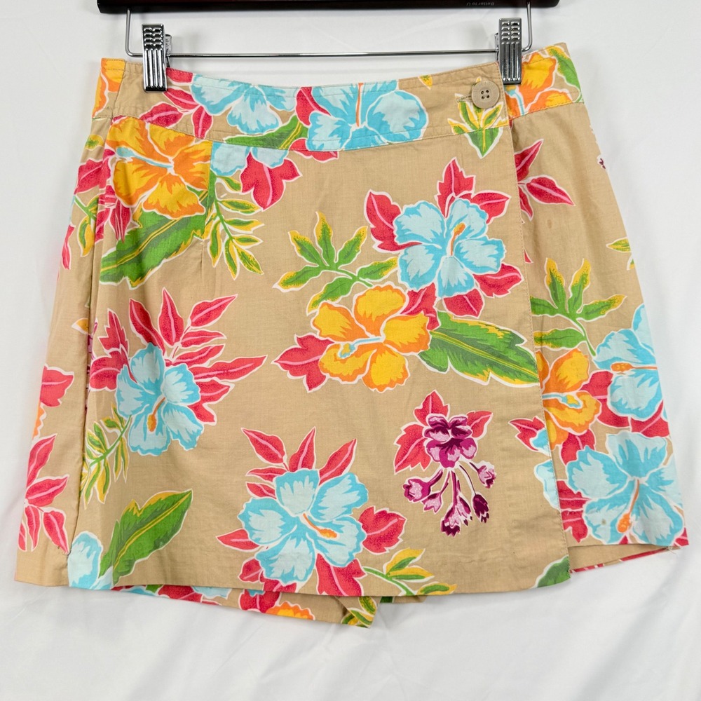 Vintage White Stag 6 Floral Faux Wrap Skort Tropical Hibiscus Vacation Y2K 90s